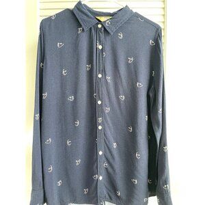Roebuck and Co Vtg Blue Long Sleeve Button Up Collar Men's Shirt w/ Faces Sz L